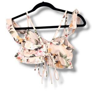 Power 2 The Flower Floral Ruffle‎ Off Shoulder Crop Top Ruched Drawstring M